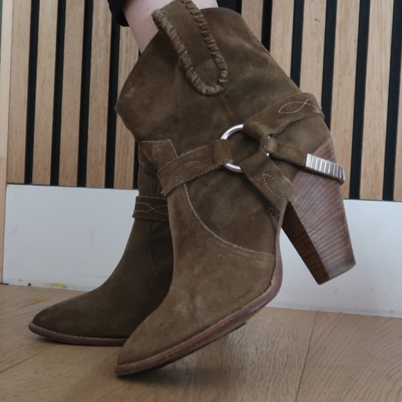 Isabel Marant Gaucho Ankle Boot EU 40 Calfskin Suede in Color Khaki Heels - Picture 1 of 9